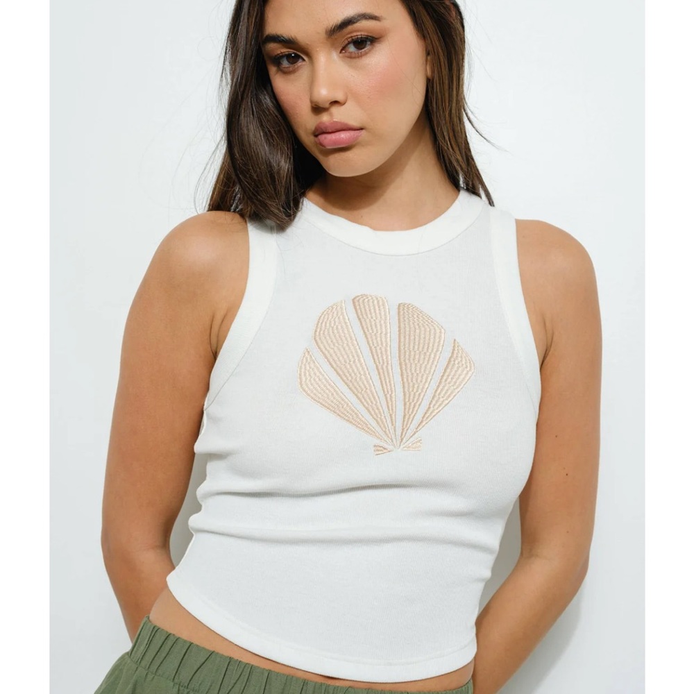 White Shell Embroidered Women's Tank Top